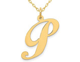 10K Yellow Gold Fancy Script Initial -P- Pendant Necklace Charm with Chain